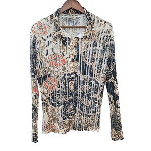 Komarov by Kisca Crinkled Floral Print Blouse Top Size 3 Long Sleeve Artsy Boho